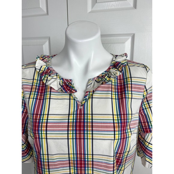 Talbots Short Sleeve Ruffle Top Cream Plaid Size LP - Picture 3 of 12
